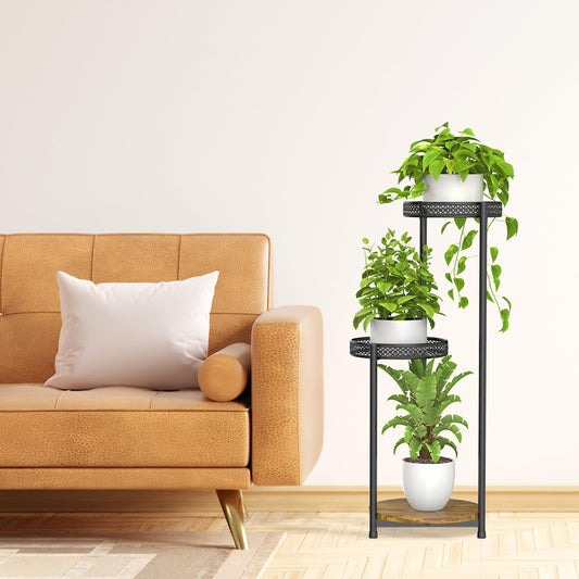 Oppro 3 Tier Large Plant Stand Indoor Outdoor Clearance, Metal Flower Shelf Pot Holder, 10in Wide Multiple Plants Tall Corner Display Rack for Patio Orchid Office Porch Living Room Garden, Black