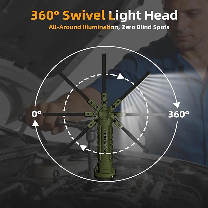 LED Work Light Rechargeable Flashlight, Easter Tool Gifts for Men Boyfriends Him Husband Mechanic Torch Grill Light Inspection Lamp Magnetic Base 5 Modes 360° Rotate Car Emergency Repair Green 4PCS