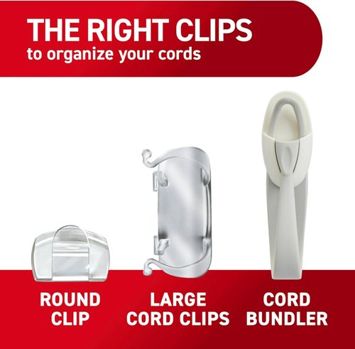 Command Cord Clips - Damage-Free Hanging Cable Clips for Easy Wall Installation | 13 Clear Clips & 16 Strips