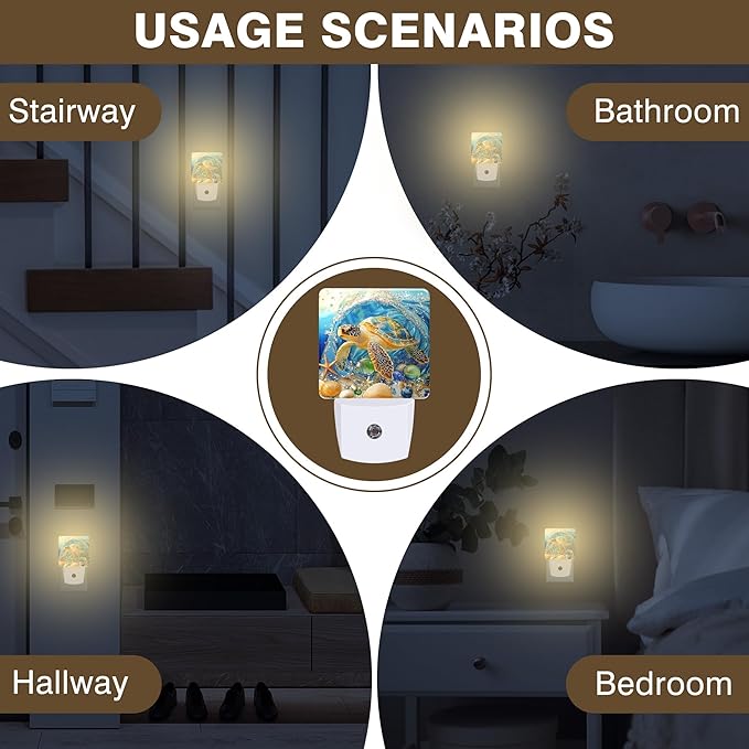 Sea Turtle Night Light, Seashell Ocean Plug-in Nightlight with Dusk to Dawn Auto Sensor for Home Bedroom Hallway Kitchen 0.5W Sleep Friendly Led Lamp for Women Men