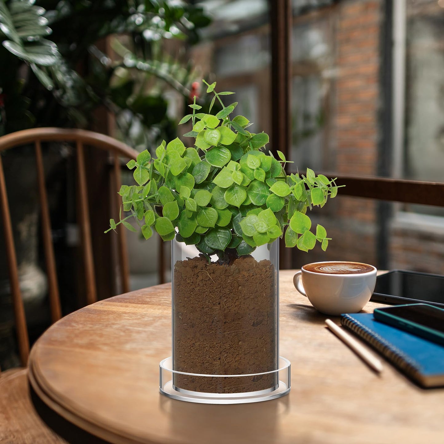 Sunnychicc Clear Plant Nursery Pots Acrylic Orchid Pots with Drainage Holes and Tray Transparent Planter for Indoor Plants, Succulents, Herb, Flowers and Cactus Decorative(3.5 Inches,Circle)