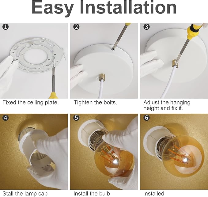 Vintage Pendant Light White and Gold Pendant Light with 9.84 Inch Round Dome, Brass Socket, and 78.74 Inch Cord - Perfect for Kitchen Island, Dining Room, Hallway