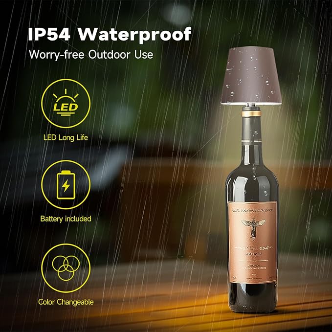 2025 New Wireless Bottle Lamp - LED Bottle Lights for Liquor & Wine Bottles, Cordless Lampshade, Whiskey Bottle Top Light, Bottle Stopper Night Light Kit, Rechargeable 3-Tone Touch-Dimmable