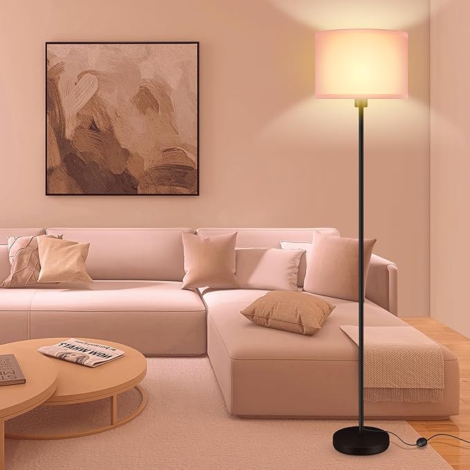 Floor Lamp Pink, Standing Lamp, Small Floor Lamps with Lampshade, 59" Tall Lamps for Bedroom, Foot Switch, Simple Corner Pole Lamp for Kids Room, Girls Room, Nursery, Office(NO Bulb, E26 Base)