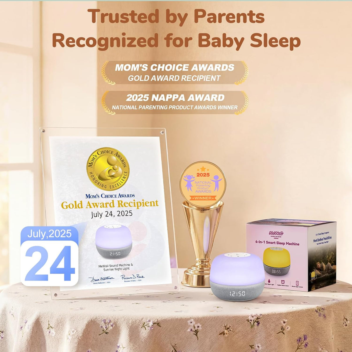 Mom's Choice Awards Sound Machine - White Noise with Sunrise Alarm & App Control | 360° RGB Night Light for Adults & Kids