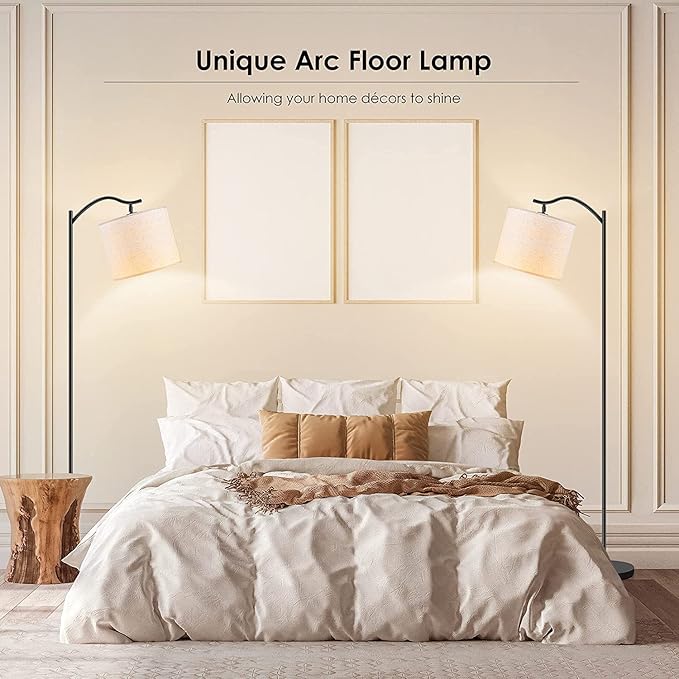 BoostArea Floor Lamp for Living Room,LED Arched Floor Lamps, Tall Modern Standing Lamp with Beige Linen Shade,Footswitch,Mid Century Floor Lamp for Bedrooms,Study Room,Office