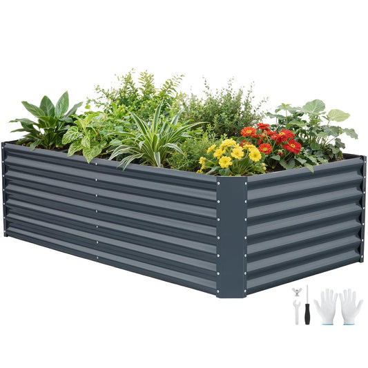 G GOOD GAIN 6x3x2 ft Galvanized Raised Garden Bed Kit, Large Metal Planter Box Outdoor for Vegetables, Flowers, Herbs, 269 Gallon Capacity Deep Root Design, Grey