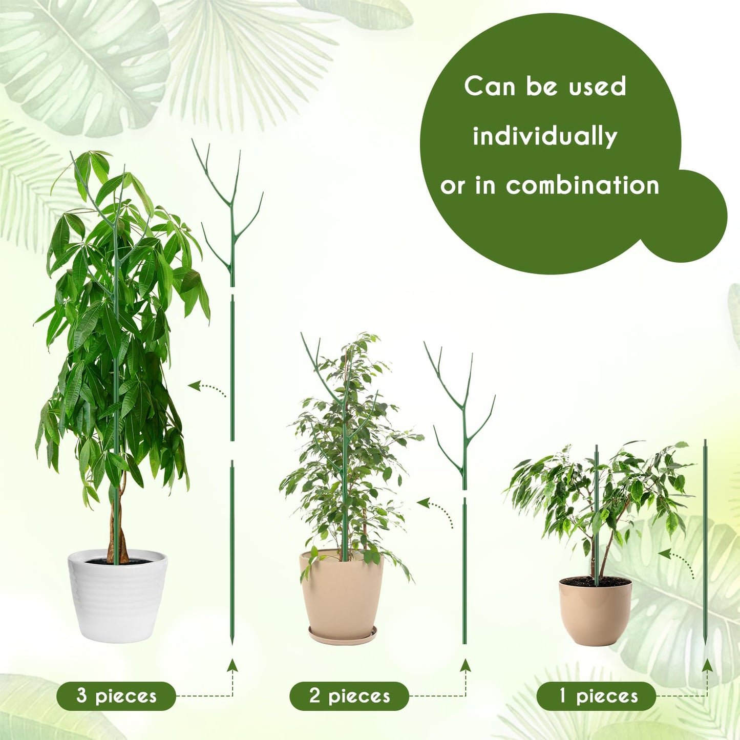 Cinnvoice 12 Pack 39.37" Stackable Plant Support Stakes Plant Support for Indoor Outdoor Green Twig Plant Sticks with Extension Poles Plastic Branch Trellis for Climbing Potted Flower Monstera