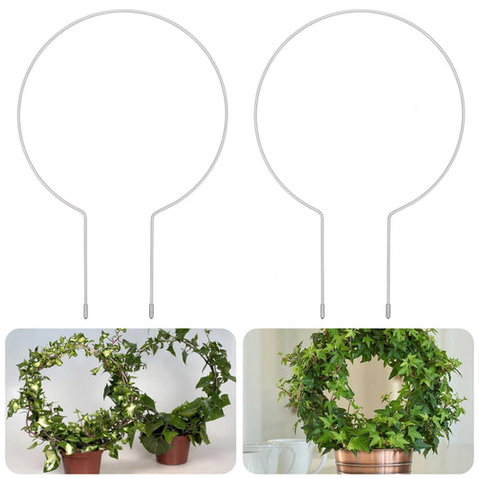 2 PCS Round Plant Trellis for Potted Plants, Small Trellis Indoor Outdoor Rust-Proof Circle Trelli for Climbing Plants Circle Plant Climber Support Stakes for Potted Flowers Garden Stem Vines