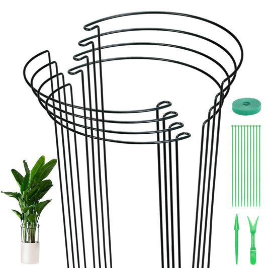 Kikhope Plant Support Stakes, 8 Pack Metal Garden Stakes Plant Cage, Half Round Peony Support Cage, Border Support, Plant Support Rings for Outdoor Indoor Plants, Vegetable, Flowers (9.8" W x 15.7" H)