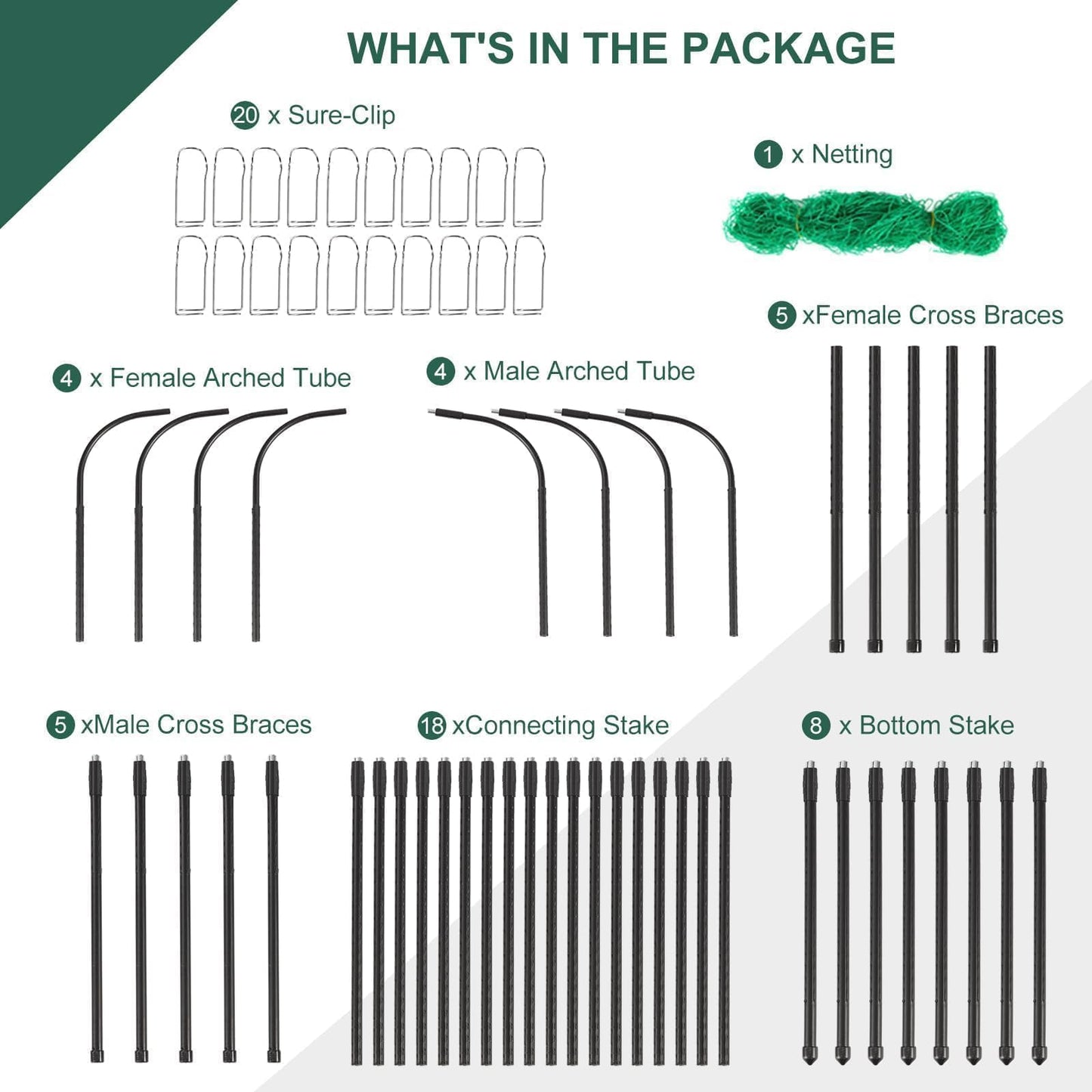 FOLLOOK Garden Cucumber Trellis for Climbing Plants Outdoor, 65 x 48 inch U-Shaped Garden Arch Trellis, Pea Tomato Cucumber for Raised Bed, 120x160-BLK