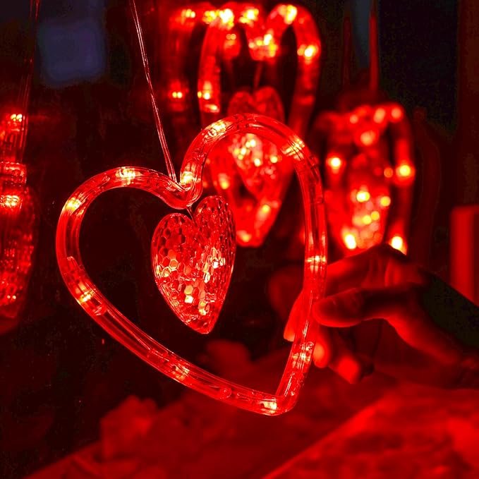 LOLStar 3 Pack Valentines Day Window Lights Decor with Timer, Battery Operated Red Heart-Shaped Window Decorations Silhouette Sucker LED Lamp Slow Fade Mode Hanging Lights for 2026 Holiday Indoor Home