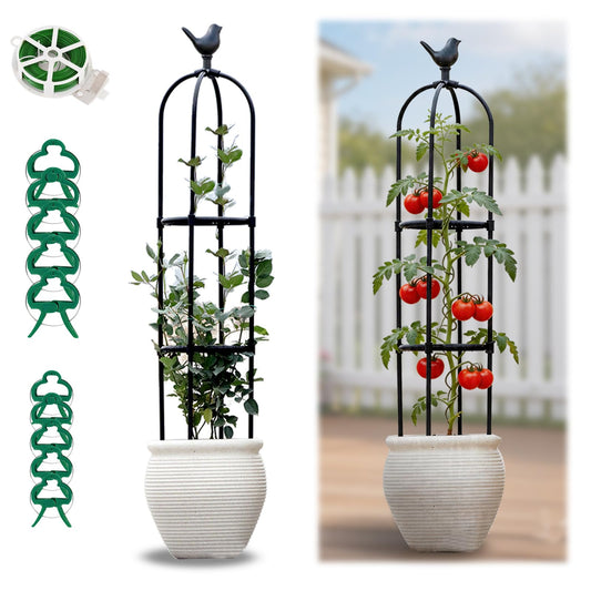 Trellis for Climbing Plants Outdoor,V3 Upgraded, 1PC 6FT Garden Obelisk, Metal Pipe Tomato Cage, Supports Cucumber Rose Flower Vegetable Grape Round Vine, Tall Plant Stakes, Potted Garden Tower Indoor