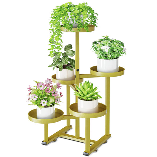 jsyonii 5 Tier Gold Plant Stand Indoor Outdoor, Corner Metal Tiered Plant Shelf for Multiple Plants, Flower Pot Holder Display Rack Shelf for Window Porch Garden Home Decor