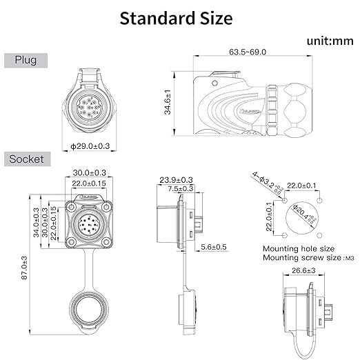 CNLINKO LP20 Reverse Mount 9-Pin Waterproof Circular Electrical Connector, IP68 Female Plug Male Socket for Automotive Machinery and Outdoor Use Quick Connect Aviation Connector (Metal Plug)