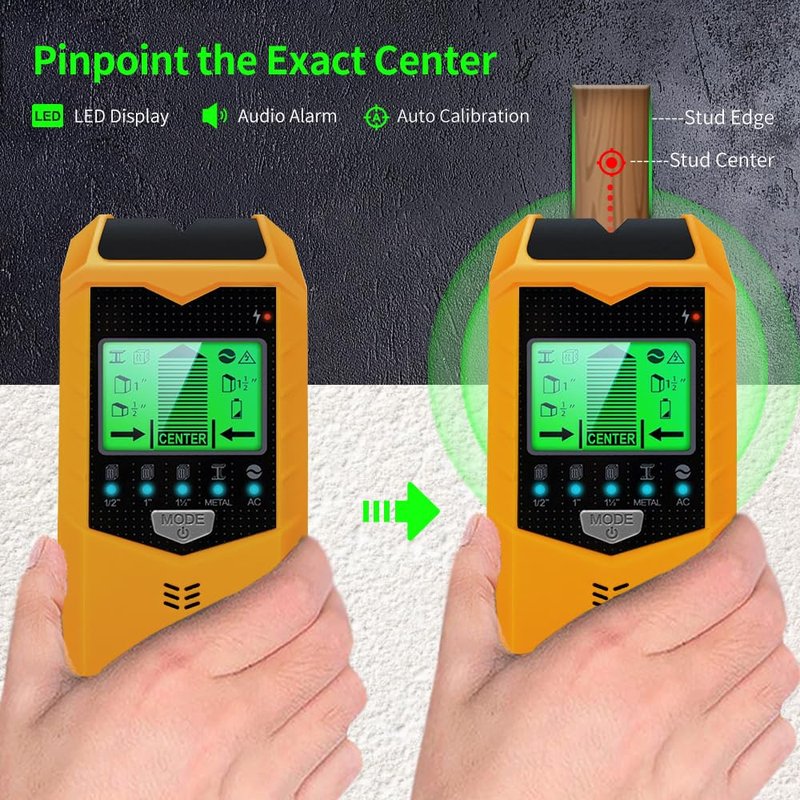 Stud Finder Wall Scanner, 5 in 1 Stud Detector with HD LCD Display for Center and Edge of Wood Metal AC Wire