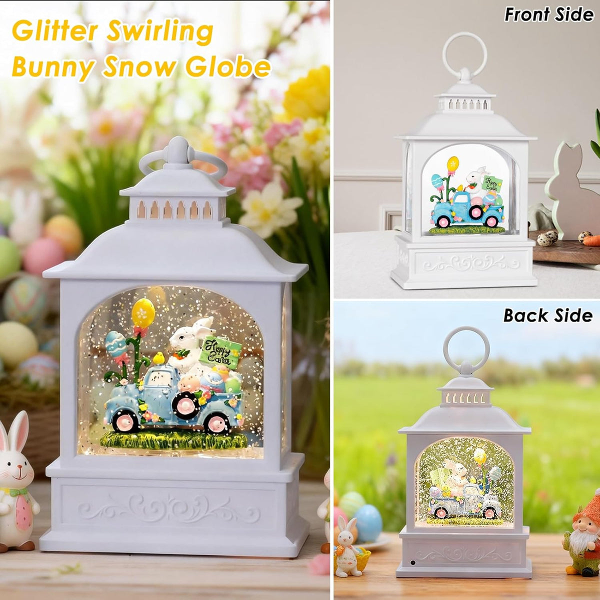 Regine Switzerland Easter Snow Globe - Glitter Bunny Spring Decor | 6-Hour Timer, 6-Inch Size
