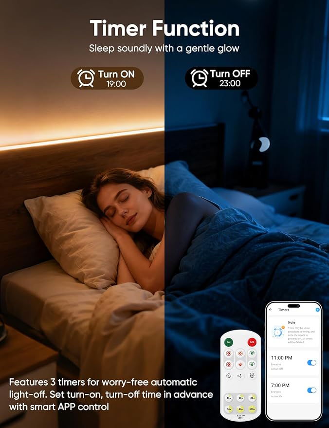 COB LED Strip Lights 2700K Warm White Music Sync LED Lights with DC24V Adapter Remote Smart App Control 16.4ft/5m CRI90+ Ultra Bright LED Rope Lights for Home Bedroom Cabinet DIY Lighting