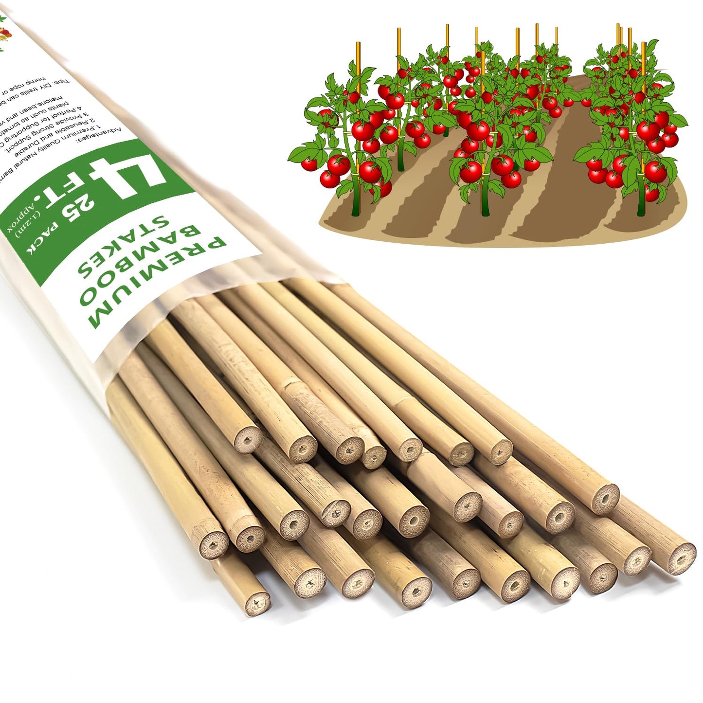 Plant Stakes,25Pcs Bamboo Stakes,4 FT Natural Bamboo Plant Support Stakes,Bamboo Stakes for Indoor and Outdoor Plants Tomatoes Beans Flowers Potted Plants Climbing Support