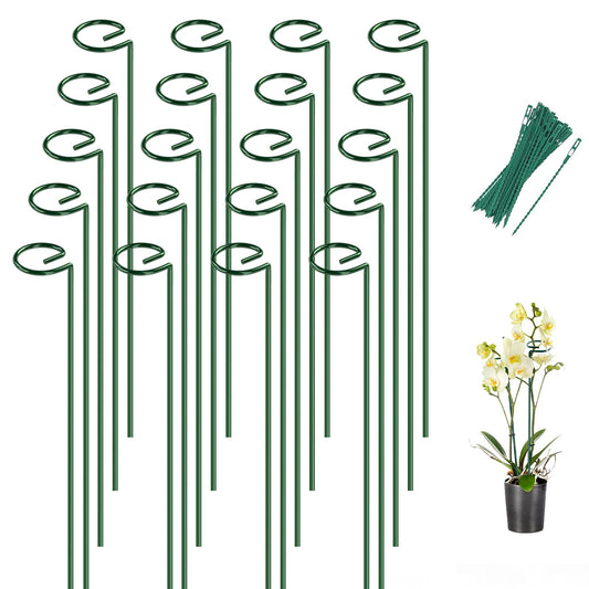 Breeze Touch 20 Pack Plant Stakes, 16 Inch Plant Support Stakes with 15 Twist Ties, Plant Sticks Support, Flower Stakes for Plants Peony, Tomato Seedling, Marigold, Amaryllis, Sapling, Coreopsis