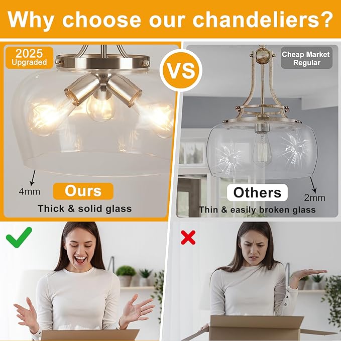 14.2" Modern Pendant Lights Kitchen Island, 3-Light Brushed Nicke Pendant Light Fixtures with Clear Glass Shade, Industrial Hanging Pendant Lights Fixture for Kitchen Island, Dining Room, Entryway