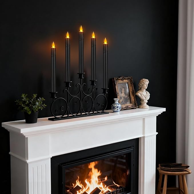 Flameless Taper Candles 10.6" Dripless Battery Operated Taper Candles Included Remote Timer 400+ Hours by 2AA Batteries for Halloween Christmas Wedding (Black, 24 Pack)