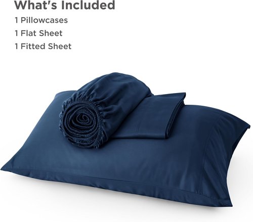 Bedsure Cooling Twin Sheets - Breathable Rayon from Bamboo, Soft & Silky Hotel Luxury Bedding, Navy