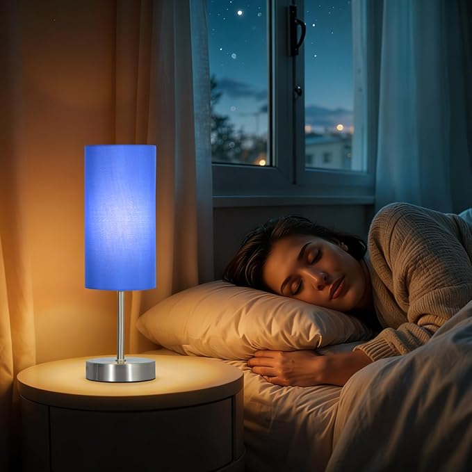 2 Pack Small Table Lamps for Bedroom, Bedside Lamps for Nightstand with Wire Switch, Minimalist Modern Desk Lamps with Linen Fabric Shade for Kids Room Living Room Office Dorm, Bulb Included