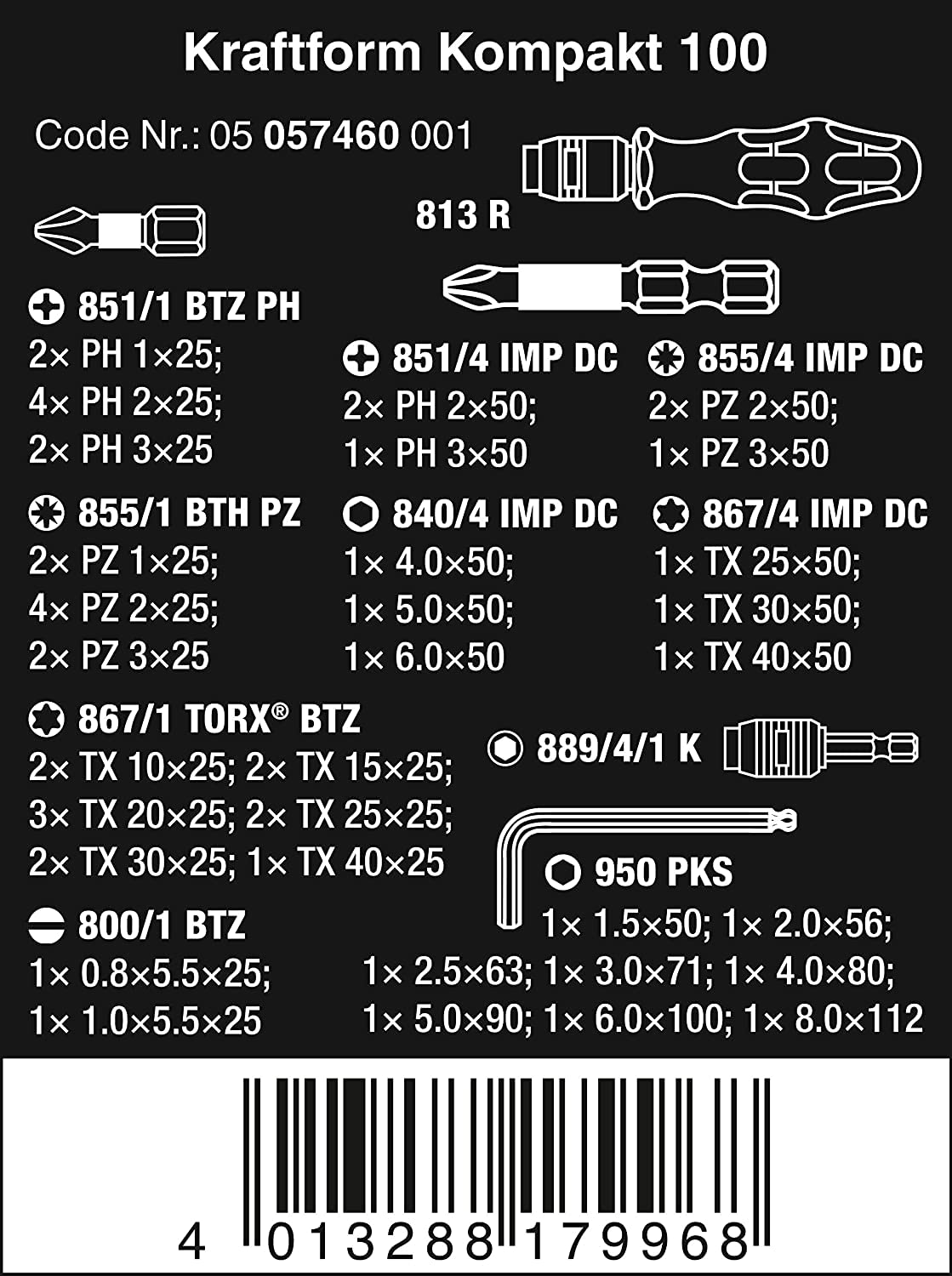 Wera 5057460001 | Kk 100 52-Piece Metric Compact Tool Pouch Set for Easy Organization