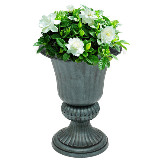 SFIHOME Urn Planter, 20-Inch Plastic for Outdoor Indoor Plants Garden Patio Vintage Decorative Pedestal Flower Pot for Home Front Porch Door (Dark Green)