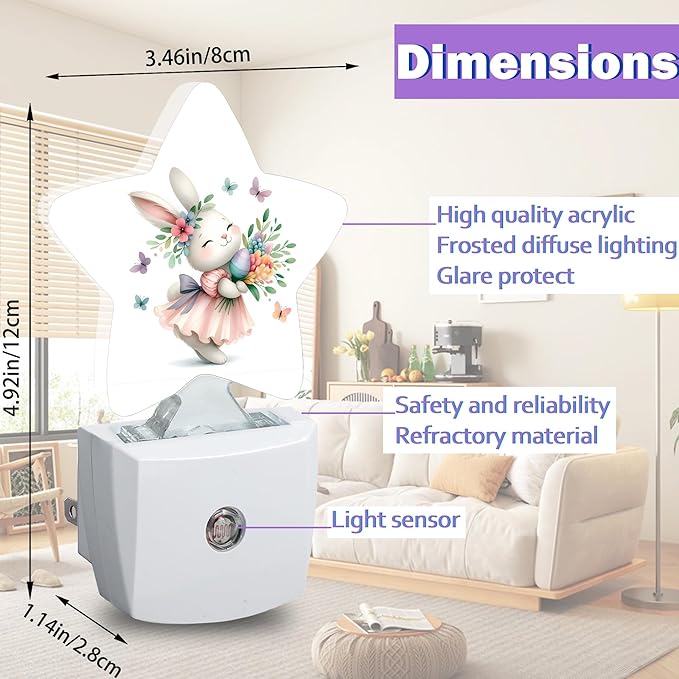 Night Lights Plug Into Wall Decorative,Cute Rabbit Nightlights for Kids Bedroom, Easter Egg Flowers Energy Efficient Dusk-to-Dawn Sensor Sleep Friendly Lamp for Nursery Bathroom