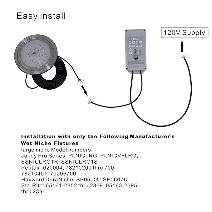 10 Inch LED Multicolor Inground Pool Light – Stainless Steel Housing, 100ft Cord, RGB Controller for Wet Niche