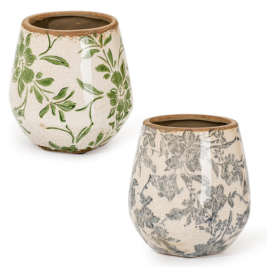 Sungmor Vintage Ceramic Planter Set of 2 - Decorative Indoor & Outdoor Flower Pots with Drainage Holes - Tuscan Décor Pots, 5.7" Ice Crackle Glaze Planters for Home, Kitchen, Patio, and Garden