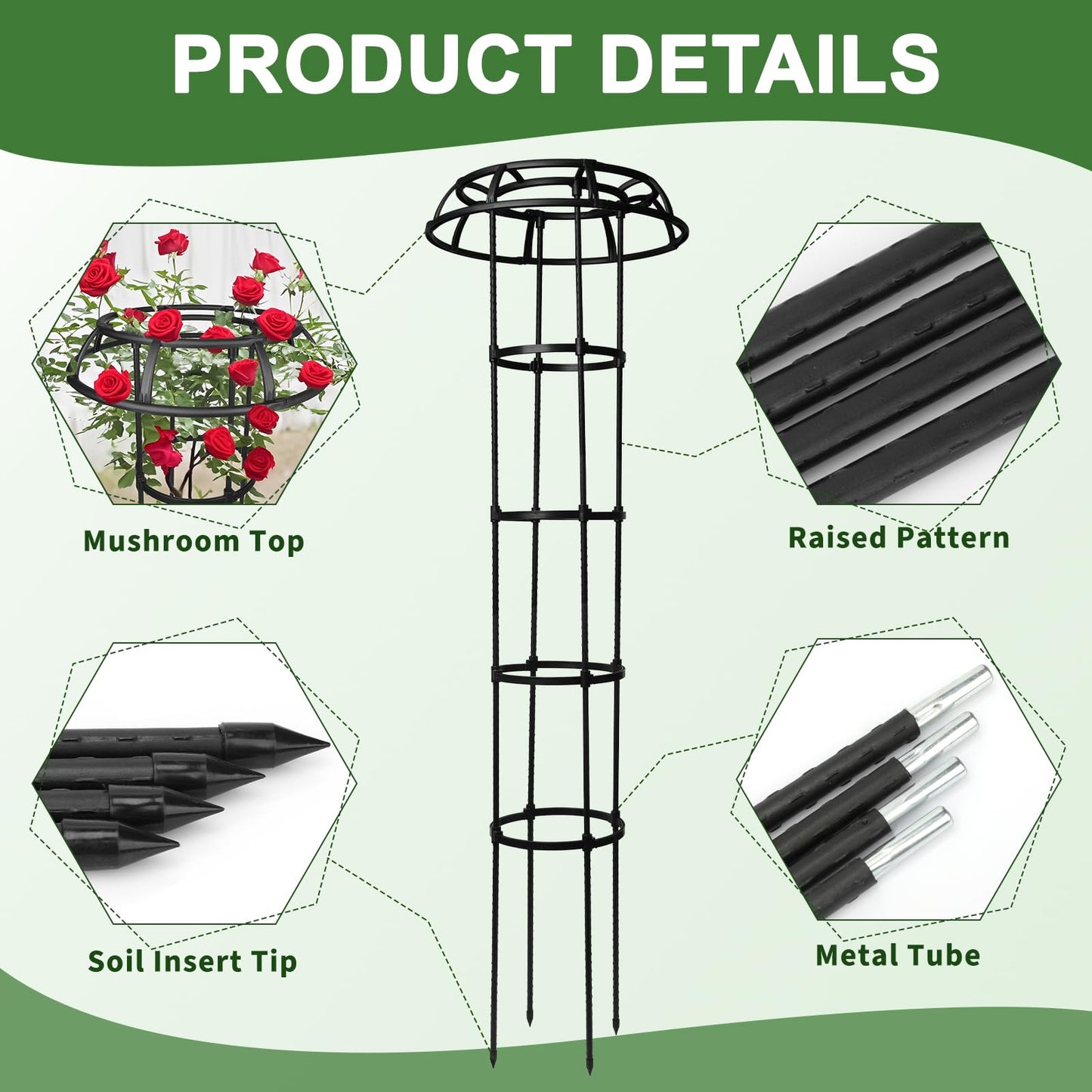 1 Pack Garden Trellis for Climbing Plants Outdoor, 65" Adjustable Mushroom Top Trellis, Umbrellas Plant Support Obelisk for Potted Plants Climbing Vine Rose Clematis Vegetable Indoor Outdoor
