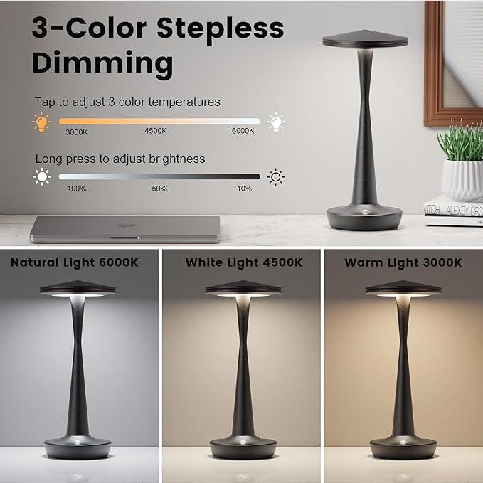 SAKRINGT Rechargeable Cordless Table Lamp, 72Hrs Battery Operated LED Table Light, Portable Touch Dimmable Lamp for Restaurant Patio Dining Outdoor Camping（2 Pack）