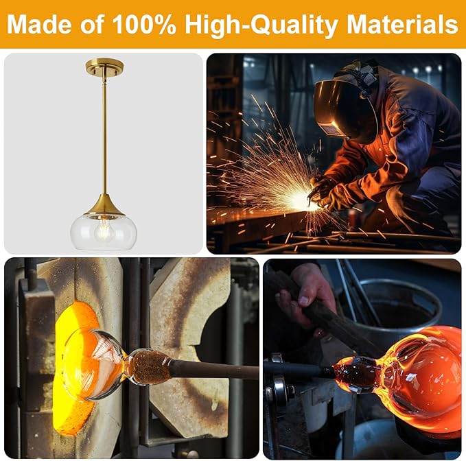 2 Pack Pendant Lights Kitchen Island, Modern Gold Pendant Light Fixtures with 8.5" Clear Glass Shade, Industrial Hanging Pendant Lights for Kitchen Island Dining Room Bedroom Hallway Entryway