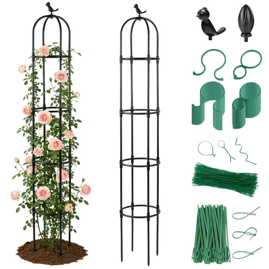 Lancisism Garden Obelisk Trellis for Climbing Plants Outdoor - 6.3 Ft Plant Support Round Trellis for Potted Plants Indoor - Rustproof Plastic Coated Tomato Cage for Vines Flowers Fruits Vegetable