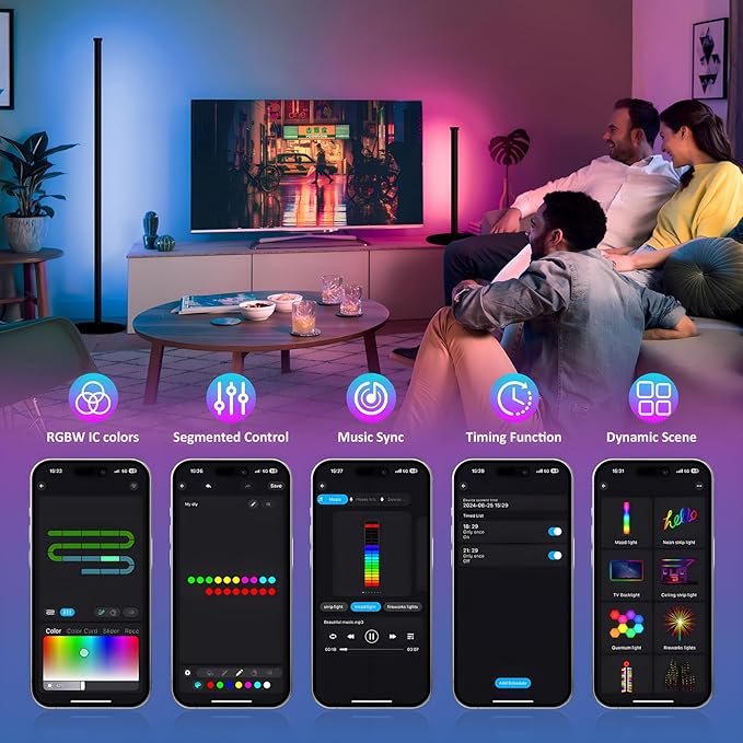Corner Floor Lamp, RGB IC Corner Lamp with APP and Remote Control, LED Floor Light with 16 Million DIY Colors, Color Changing Ambient Light for Living Room, Bedroom, Gaming Room