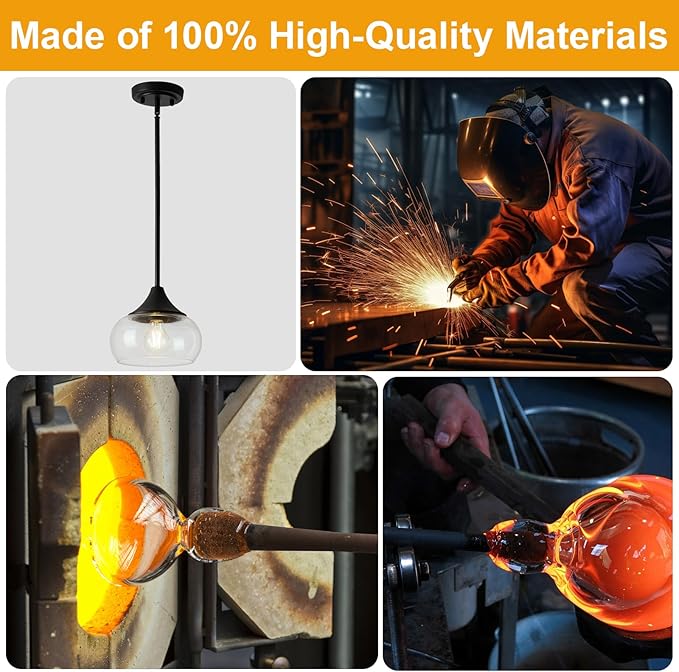 2 Pack Pendant Lights Kitchen Island, Modern Black Pendant Light Fixtures with 8.5" Clear Glass Shade, Industrial Hanging Pendant Lights Fixture for Kitchen Island Dining Room Bedroom Hallway Entryway