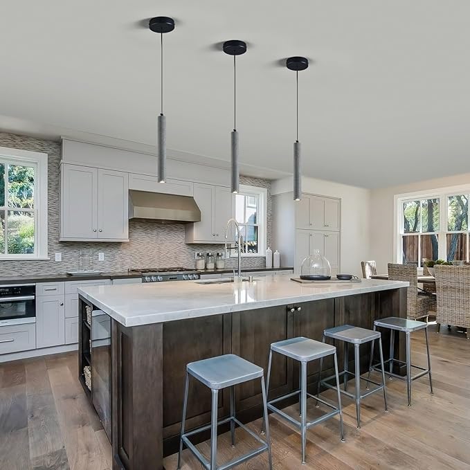 Concrete ﻿Linear Black Pendant Light,Modern Industrial Hanging Cement Pendant Lighting Fixture for Kitchen Island Dinning Room Bedroom Bedside Table Pendant Lights(2-Pack)