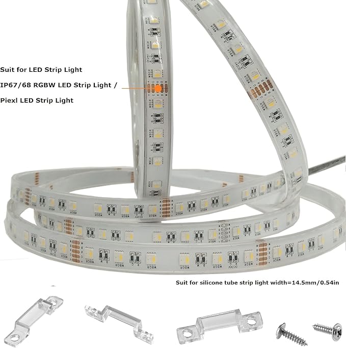 MMSD 100 Pack LED Strip Light mounting Brackets led Clips for Outdoor RGBIC LED Strip Light Clips with 202 Screws Suit for 13-14mm Wide IP67/68 Waterproof Strip Lights