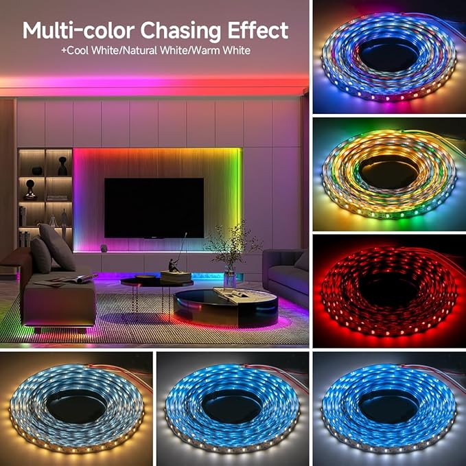 BTF-LIGHTING SK6812(Similar WS2812B) UL Listed RGBW RGB+Cool White(6000K) Individually Addressable DC12V 16.4FT 60LED/m 4 Colors in 1 Light Dream LED Strip IP65 White PCB(No Adapter or Controller)
