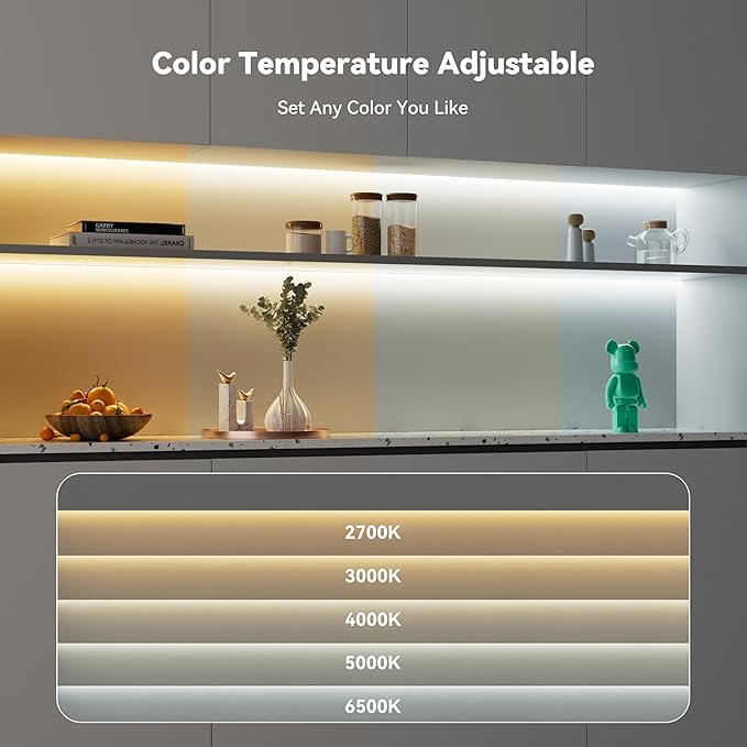 PAUTIX COB LED Strip Lights 2700K-6500K CCT Tunable White 24ft UL-Listed Dotless LED Lights Super Bright Dimmable 24V LED Tape Light with APP/RF Remote Control,Under Cabinets Bedroom Kitchen Lighting