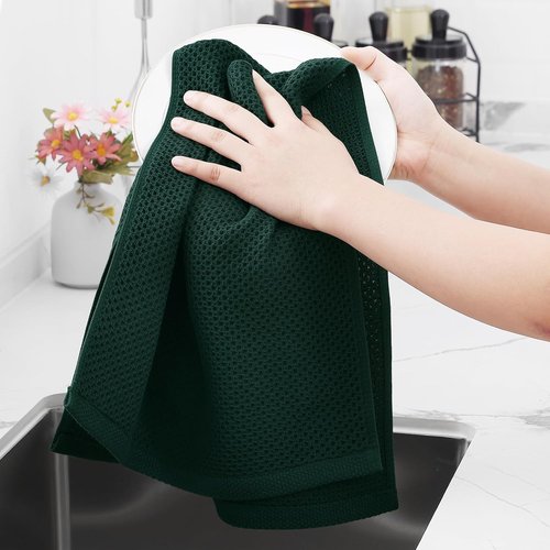 Homaxy Kitchen Dish Towels - Ultra Soft 100% Cotton Waffle Weave, Quick Drying, 13 x 28 Inches, 6-Pack | Blackish Green