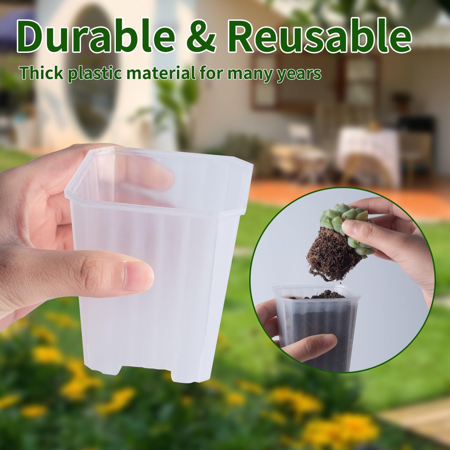 foxany 3 Inch Clear Nursery Pots, 30 Pcs Thick Plastic Plant Pot, Square Flower Planting Pots Variety Pack, Seedling Planter Starter Pots with Saucers for Garden