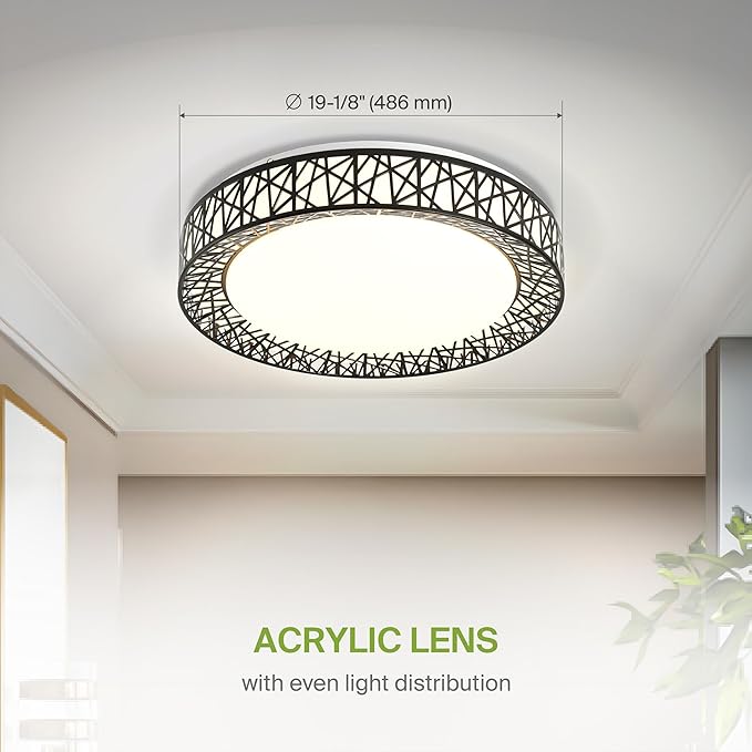 ASD 20 Inch LED Flush Mount Ceiling Light Fixture for Bedroom, 42W 2475LM 5CCT 2700K-5000K, Triac Dimmable Lights, Dining, Living Room, Kitchen Lamps, Modern Home Lighting Fixtures, Black, ETL, 2 Pack