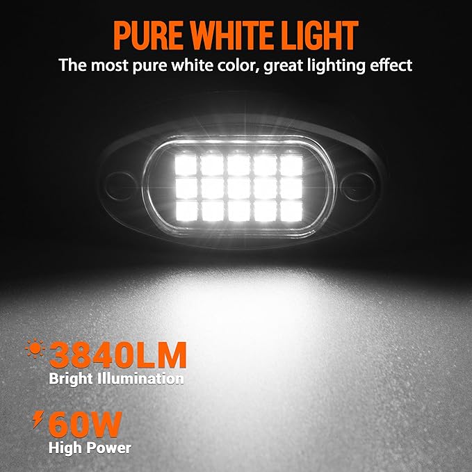 Rock Lights 12 Pods High Bright White LED Underglow Lights for Jeep Trucks Golf Cart ATV UTV RZR SUV Offroad Pickup Accessories
