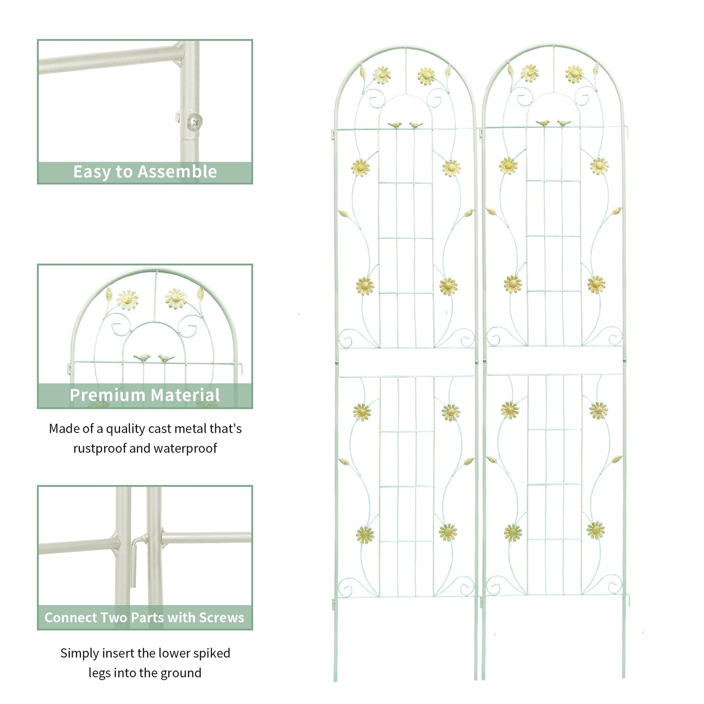 2 Pack Garden Trellis for Climbing Plants 86.7'' x 19.7''，Yellow Metal Garden Trellis，Heavy Duty Rustproof Plant Trellis for Potted Plant Support Tall Wall Trellis for Rose Vegetable Cucumber