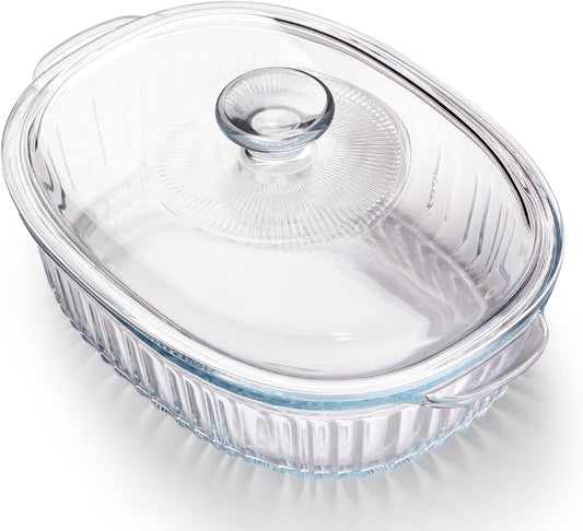 NUTRIUPS Glass Casserole Dish - Borosilicate Glass with Lid for Oven Baking | 3QT Size