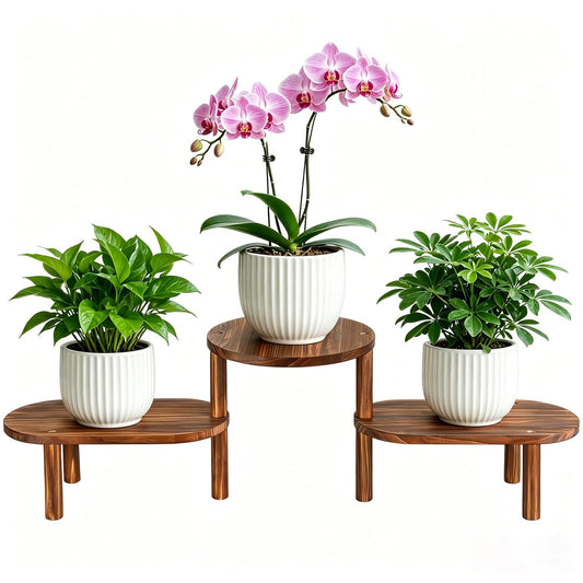 Jotboom 3 Tier Corner Plant Stand Indoor - Adjustable Wood Convex Flower Stand for Small Spaces, Heavy Duty Long Plant Shelf for Living Room Balcony Hallway